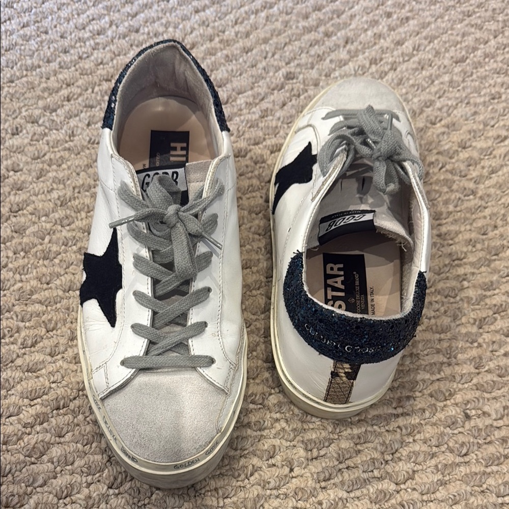 Golden Goose White and Black Star Sneakers